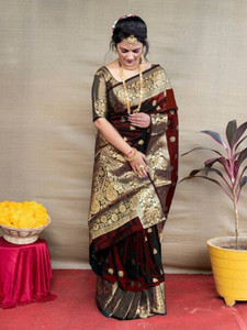 Shree Ganesh Woven Paisley Floral Print Banarasi