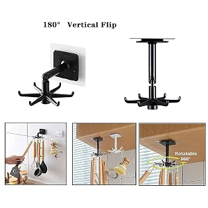 shree hari plastic 360 rotating folding hook wall mounted sticker kitchen utensil hanging rotary hook rack with 6-claw -2 pieces