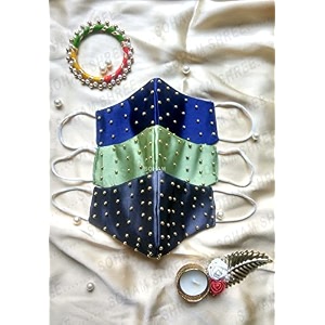 shree shree fashion wedding special cloth face mask - washable light weight satin - cotton masks green-blue-gray combo