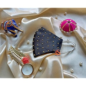 shree shree fashion wedding special cloth face mask - washable light weight satin - cotton masks black