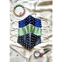 Shree Shree Fashion WEDDING SPECIAL Cloth Face Mask - Washable Light Weight Satin - Cotton Masks (GREEN-BLUE-GRAY COMBO)