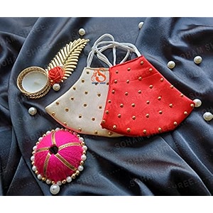fashion wedding special unisex cotton satin washable light weight reusable cloth face mask without valve red and gold
