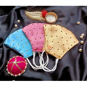 fashion wedding special unisex reusable washable light weight satin - cotton cloth face mask without valve sky blue-pink-golden