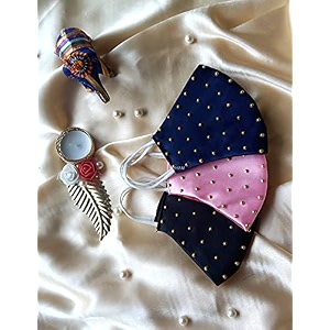shree shree traders fashion wedding special unisex cotton satin washable reusable light weight cloth face mask without valve blue-pink-black
