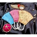 Fashion WEDDING SPECIAL Unisex Reusable Washable Light Weight Satin - Cotton Cloth Face Mask Without Valve (SKY BLUE-PINK-GOLDEN)