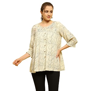 shree women liva rayon white floral print kurta