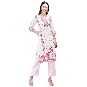 Shree Women Liva Rayon White Floral Print