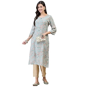 shree women liva rayon white floral print kurta