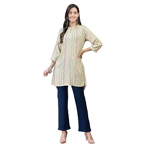 shree women liva rayon white floral print kurta
