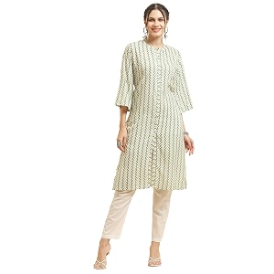 shree women liva rayon white floral print kurta