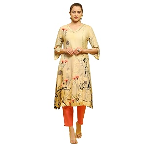 shree women liva rayon white floral print kurta