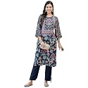 Shree Women Liva (Rayon) White Floral Print Kurta