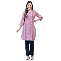 Shree Women Liva (Rayon) White Floral Print Kurta