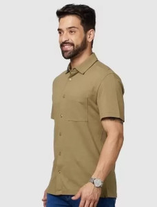 SHREEAARVI Men Solid Formal Khaki Shirt