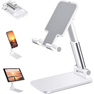 shreeji tabletop fully foldable desktop tablet mobile stand holder with angle amp height adjustable for desk cradle dock compatible with smartphones amp tablets black