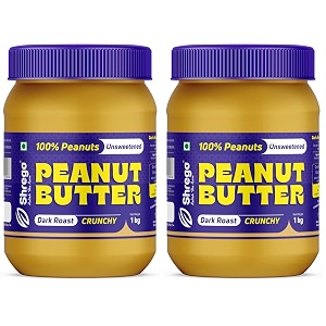 shrego all natural peanut butter 1 kg crunchy dark roast 100 peanuts natural unsweetened high in protein spread vegan peanut butter nut butter 1 kg crunchy pack of 2