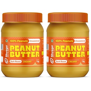 shrego all natural peanut butter 1 kg creamy dark roast 100 peanuts natural unsweetened high in protein spread vegan peanut butter nut butter 1 kg creamy pack of 2