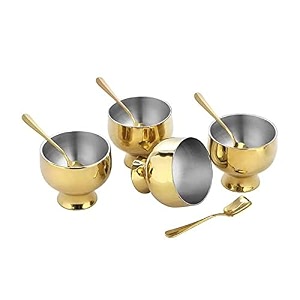shri amp sam high grade stainless steel ice cream bowl set with gold pvd coating4 pcs forte87 cm