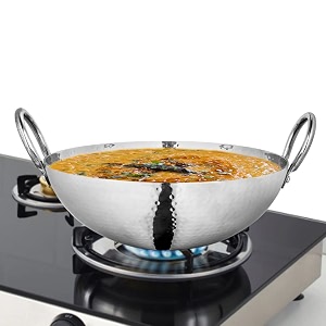 shri amp sam stainless steel 66 litre triply deep pro light weight hammered kadhai 35 cm 1750 grams