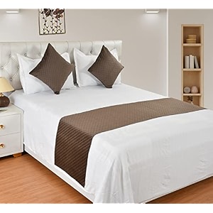 premium velvet 210 tc quilted set of bed runner 16 x 96 inches and 2 pillow covers 16 x 16 inches combo set- brown