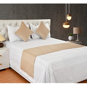 premium velvet quilted set of bed runner 16 x 96 inches and 2 cushion covers 16 x 16 inches combo set- beige