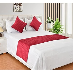 premium velvet quilted set of bed runner 16 x 96 inches and 2 cushion covers 16 x 16 inches combo set- wine