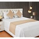 Premium Velvet Quilted Set of Bed Runner (16 x 96 inches) and 2 Cushion Covers (16 x 16 inches) Combo Set- Beige