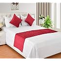 Premium Velvet Quilted Set of Bed Runner (16 x 96 inches) and 2 Cushion Covers (16 x 16 inches) Combo Set- Wine