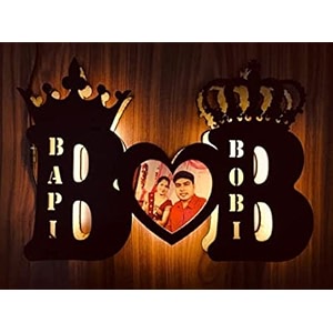 wooden table with led lamp  customised home dcor  alphabet with your name  personalised couple name stand