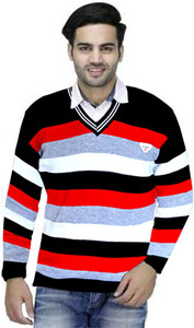 SHRISHYAMART Men Striped V Neck Multicolor Sweater