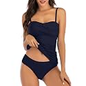 Shuangyu Women's Twist Front Bandeau Tankini Set Two Pieces Ruched Tummy Control Suimsuit with Mid Waist Briefs