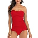 Shuangyu Women's Twist Front Bandeau Tankini Set Two Pieces Ruched Tummy Control Suimsuit with Mid Waist Briefs