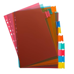 shuban 10 sheets a4 size binder index divider 10 insertable tab sheets - separators for box files lever arch files binders 11 holes punched - multicolor tabs for office school home
