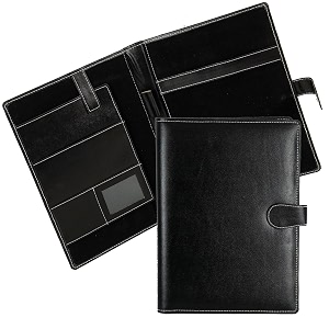 shuban black pu leather professional multipurpose file folder conference folder portfolio organizer for document filing - pen - business card holder - notepad