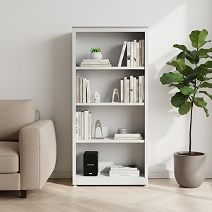 shubham furniture 4-tier bookcase for home open metal bookshelf rack for office powder-coated modern design  multipurpose storage organizer for living room office study amp decor grey