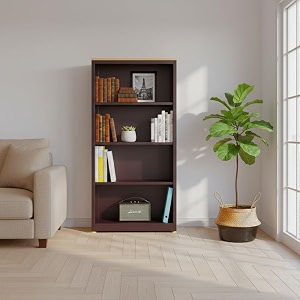 shubham furniture 4-tier metal bookcase rack for home amp office  open bookshelf storage organizer for living room study bedroom  modern powder-coated display shelf for dcor amp essentials  brown