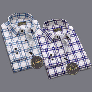 SHUBHFLAX Men Checkered Casual Light Blue Blue