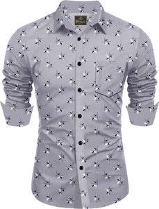 SHUBHFLAX Men Printed Casual Grey Shirt