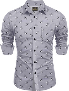 SHUBHFLAX Men Printed Casual Grey Shirt