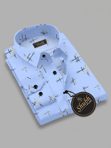 SHUBHFLAX Men Printed Formal Blue Shirt