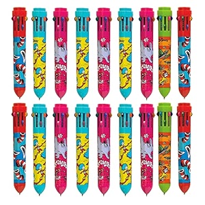kids birthday party return gift item in bulk  multiprint 10 in 1 retractable ball pen beautifull designed ball pen for school kidsstudents pack of 18 multicolor
