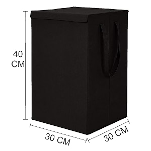 laundry basket with lid - large foldable cloth storage bag for clothes - non woven black pack of 1