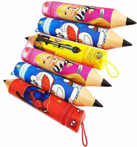 shubhkraft pencil shape stationary organizer box penpencil case cartoon printed creative design box for girls and boyspencil pouches stationary pouches for kid with pencil shape pouch multicolour pack of 6 cartoon printed art polyester pencil boxes