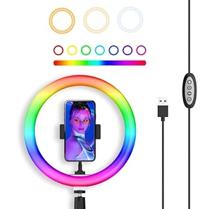 1034 led rgb ring light for camera youtube video shoot live stream makeup reels professional multicolor ring light with mobile mount compatible with iphone amp android both side light