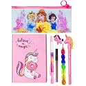 Polyester Unicorn Theme Bag For Girls,Party Favor Gift Set For Girls,Unicorn Diary,Bag,Pen,Pencil,Pouch Gift Set Christmas Gift Gift For Kids For All Events (Style 3,Cinderella)-Pink