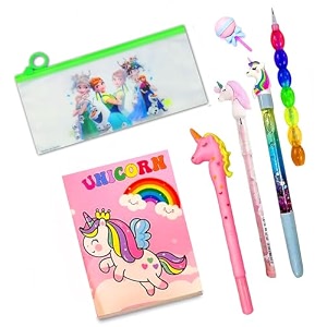 polyester unicorn theme party favor set for girls - diary bag pen pencil pouch style 4 frozen - pink