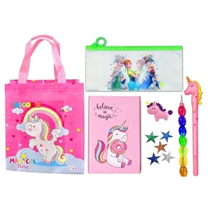 unicorn theme return gift bag for girls party favor girls unicorn diary bag pen pencil pouch gift set christmas gift gift for kids for all events style 1 cyndrella - polyester pink