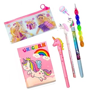unicorn theme gift set for girls - diary bag pen pencil pouch - party favor and style 4 barbie
