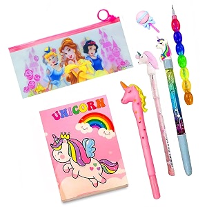 unicorn theme return gift set for girls - party favor with diary bag pen pencil pouch for kids style 4 cyndrella ink black