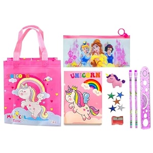unicorn theme return gift set for girls - party favor with diary bag pen pencil pouch for kids style 3 cyndrella - polyester pink